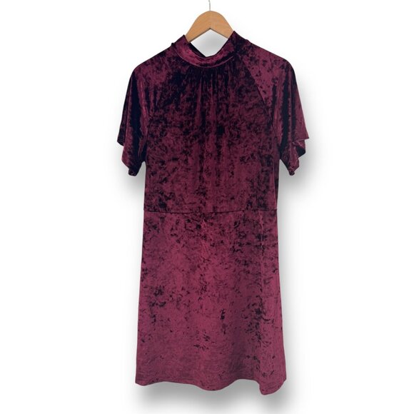 Size Large NEW BURGUNDY WINE CRUSHED VELVET MOCK NECK DRESS Christmas Holiday - Picture 6 of 6